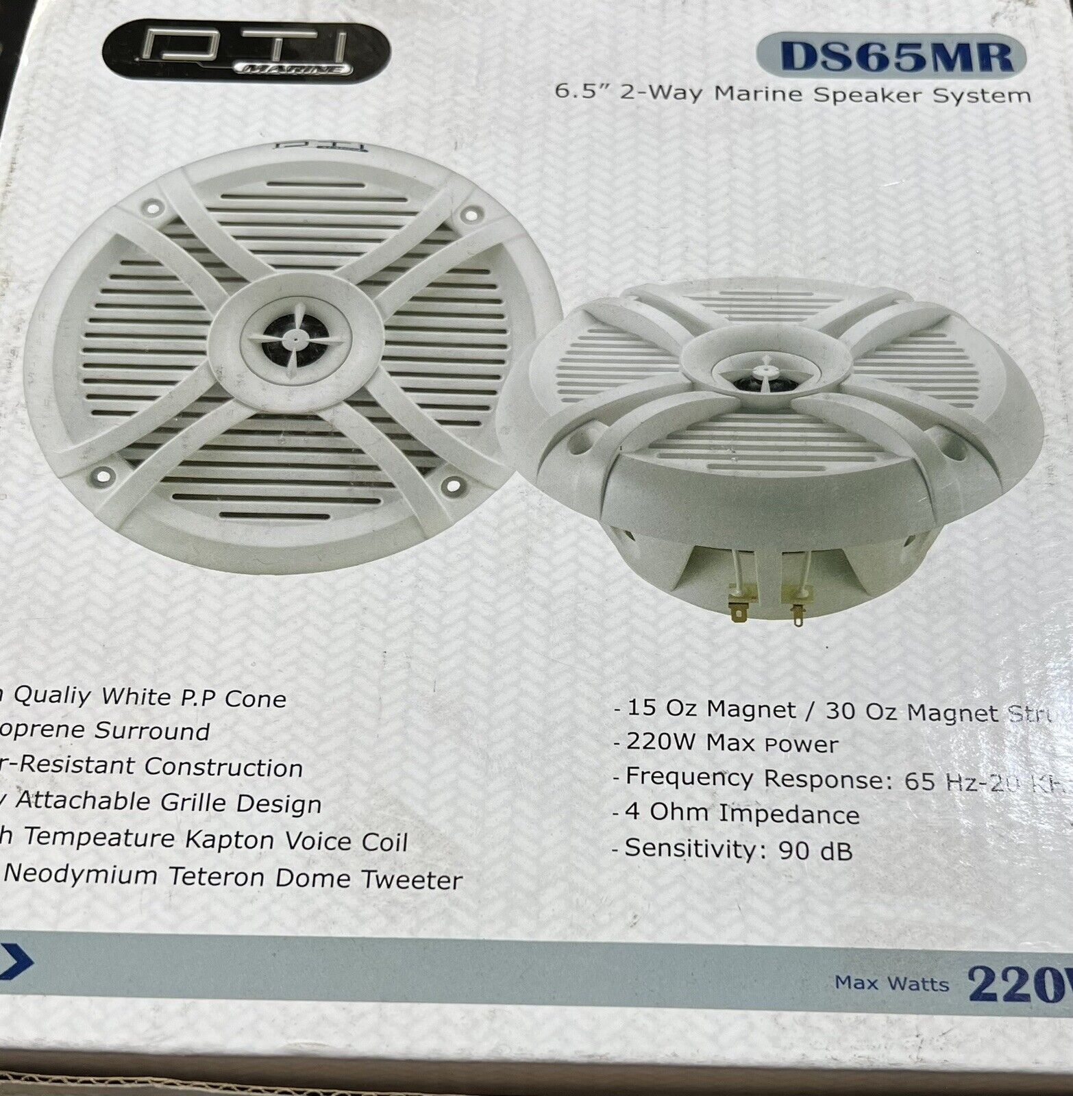 DTI DS65MR 2-way 6.5” Marine Speakers 220 Watts White Free Shipping  DTI None