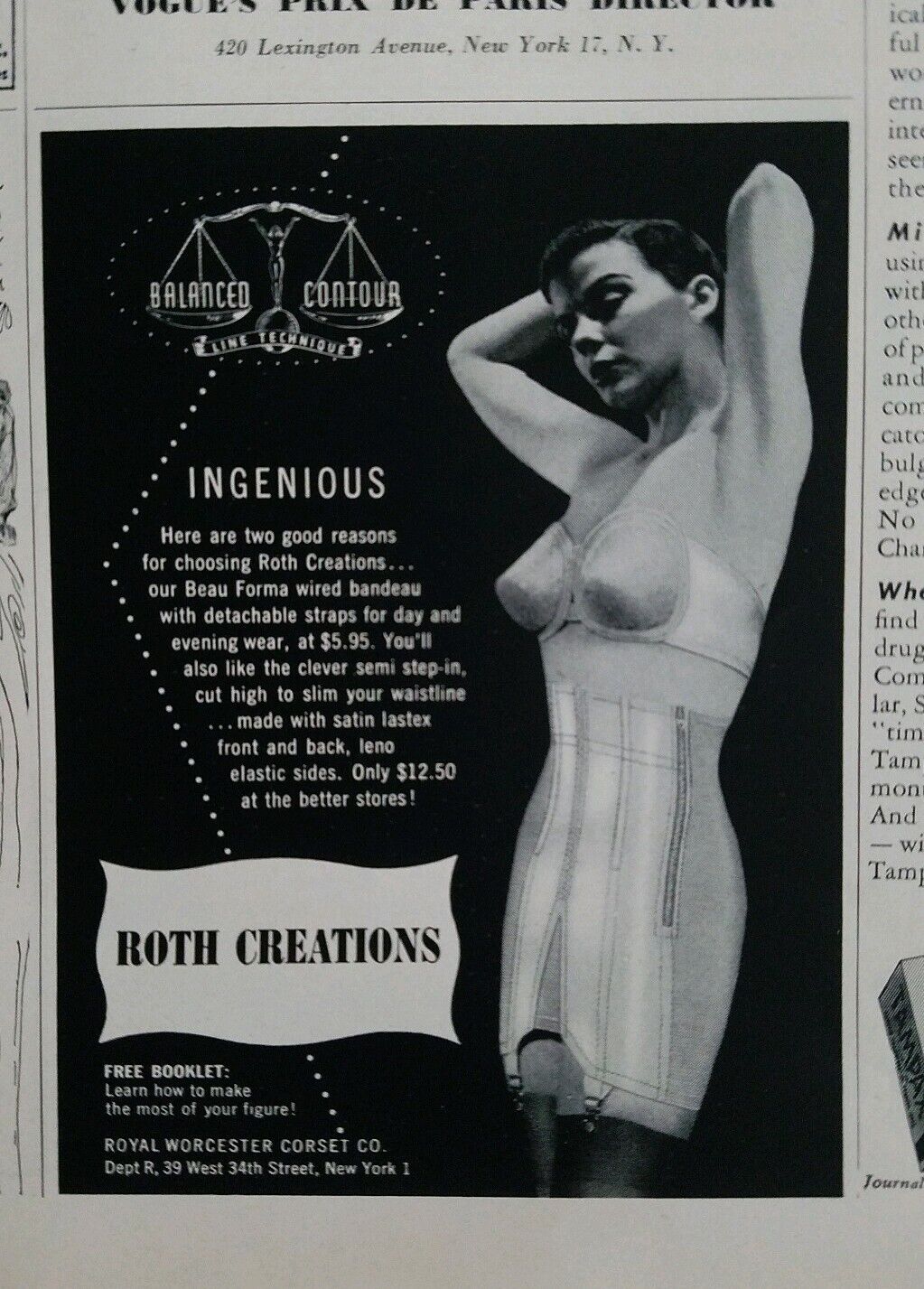 1948 women's Royal Worcester corset Roth Creations high waist girdle bra ad Без бренда