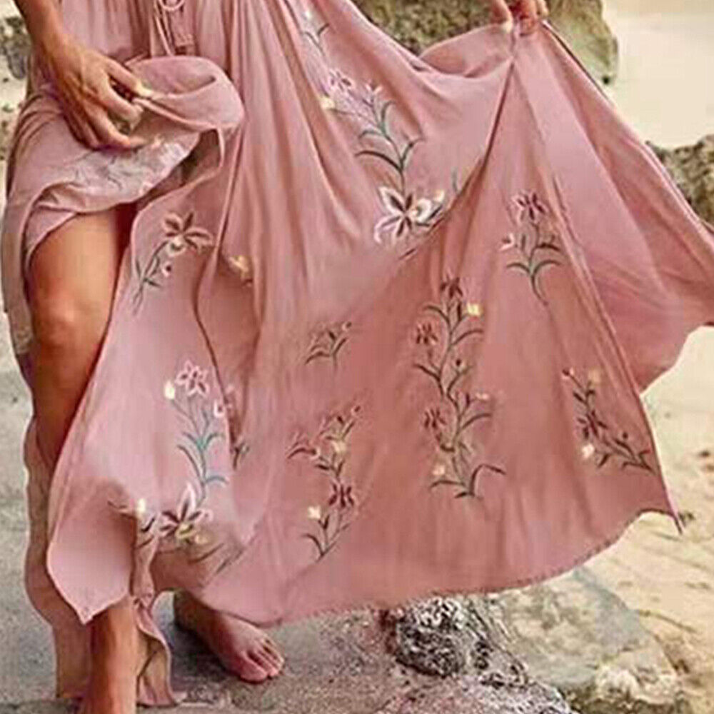Womens Boho Floral Maxi Dress Ladies V Neck Summer Beach Holiday Long Sundress Unbranded Does Not Apply - фотография #5