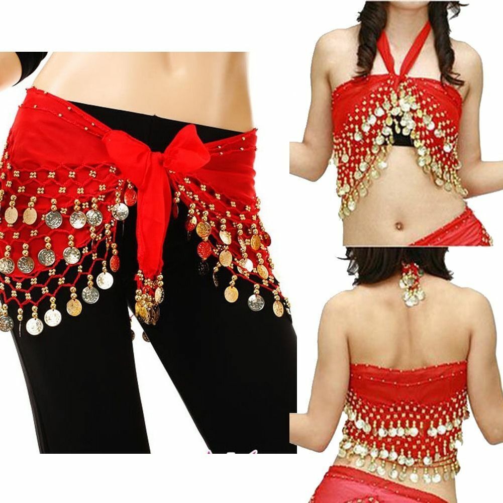 Womens Belly Dance Hip Skirt Scarf Wrap Belt Hipscarf Gold/Silver Coins US FAST Unbranded Does not apply - фотография #4