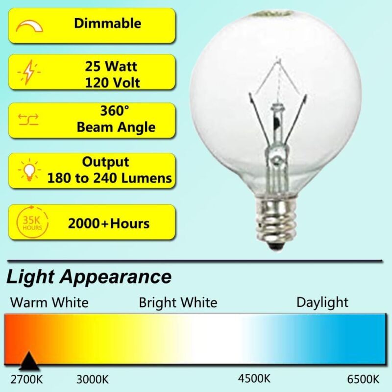 25 Watt Wax Warmer Bulbs,E12 Base Type G Light Bulbs for Full Size Scentsy  PaeorRorL - фотография #5