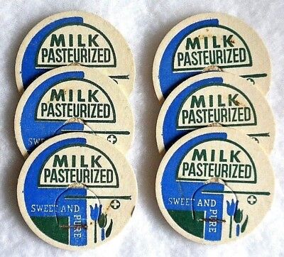 6 Vintage Paper Milk Bottle Caps with Staple Michigan Farm, UNUSED Unknown