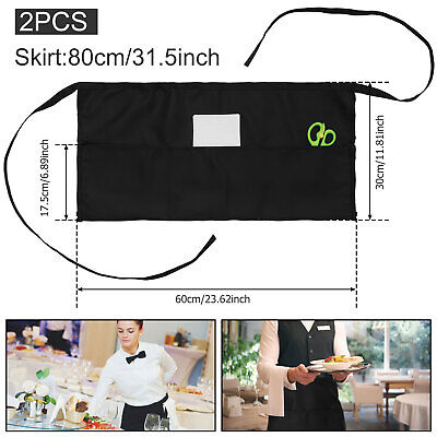 2Pcs Waiter Aprons with 3 Pockets Waitress Waist Aprons with Long Straps☀ .0 Unbranded does not apply - фотография #2