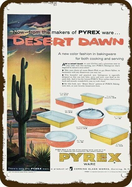 1955 CORNING PYREX Desert Dawn Vintage-Look-Edge *DECORATIVE REPLICA METAL SIGN* Без бренда