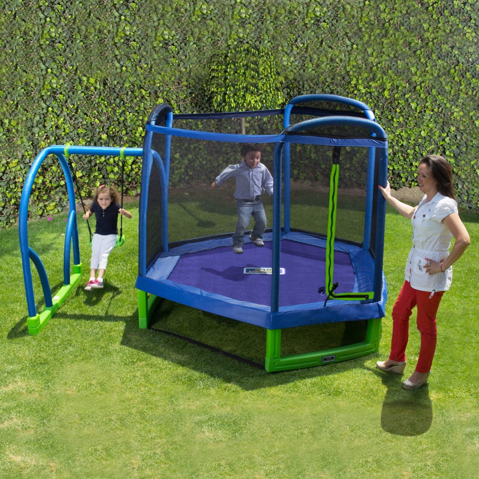 Swing Set Trampoline Outdoor Playground Play Swingset Playset Bouncer Kids Child Bounce Pro Swing Trampoline 65166