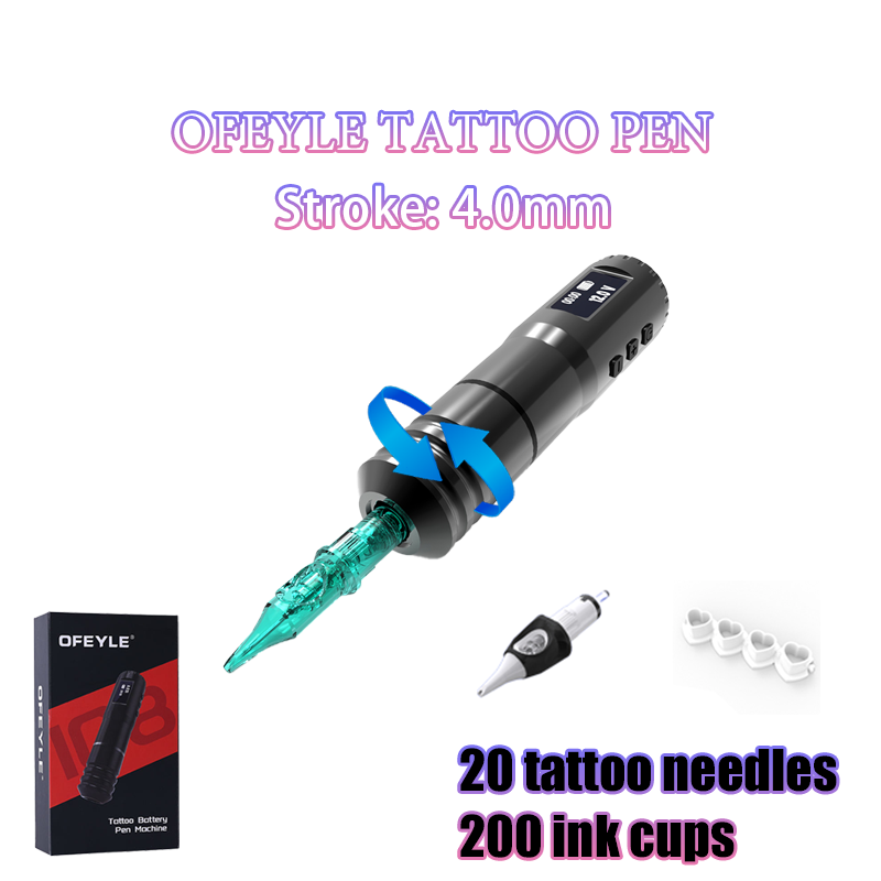 YILONG wireless tattoo machine 4.0MM 12V 1000RPM 20 needles 200 ink cups Yilong
