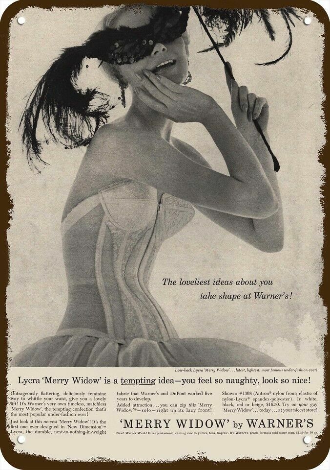 1961 Sexy Woman WARNER'S MERRY WIDOW Vintage-Look DECORATIVE REPLICA METAL SIGN Без бренда