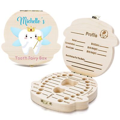 Personalized Tooth Fairy Box, Custom Name Cartoon Tooth Fairy Box, Solid Wood... Nibana