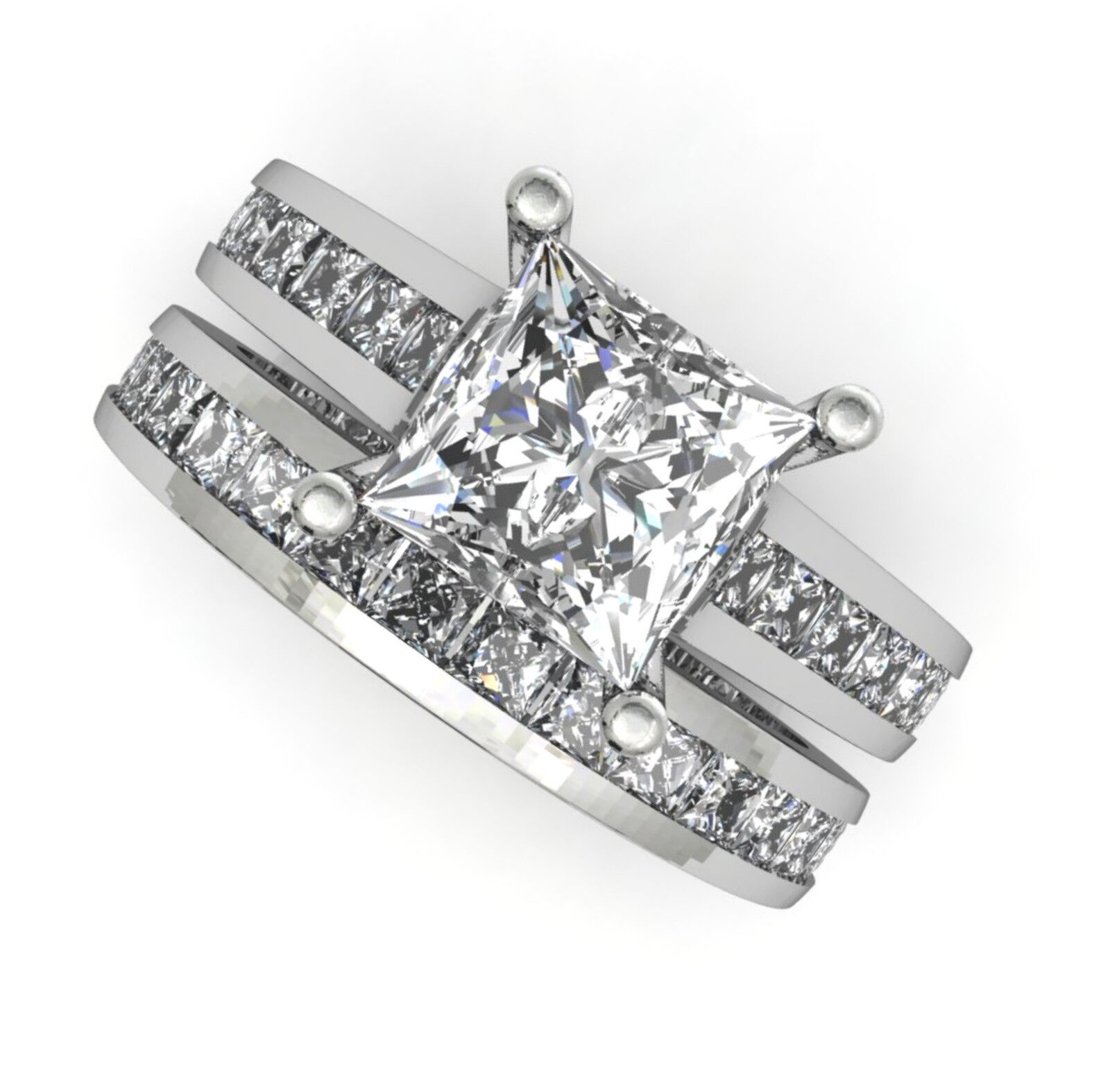 3.25ct Princess cut Diamond Engagement Ring Wedding Band Solid 14k White Gold Angus - фотография #2