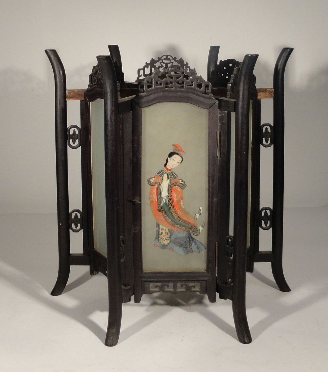 Antique Chinese Carved Zitan Lantern Hardwood Glass Panels Ladies Lamp Без бренда - фотография #3