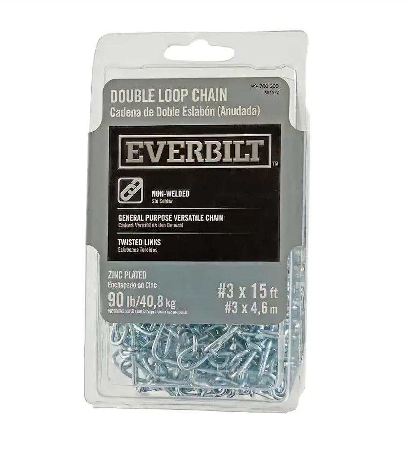 Everbilt General Pupose #3 x 15 ft. Zinc Plated Steel Double Loop Chain 803072 Everbilt 760309