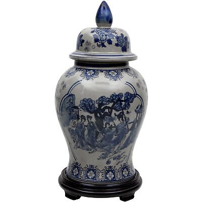 Oriental Furniture 18" Ladies Blue & White Porcelain Temple Jar 18" Tall Red Lantern BW-TJAR-BWLD