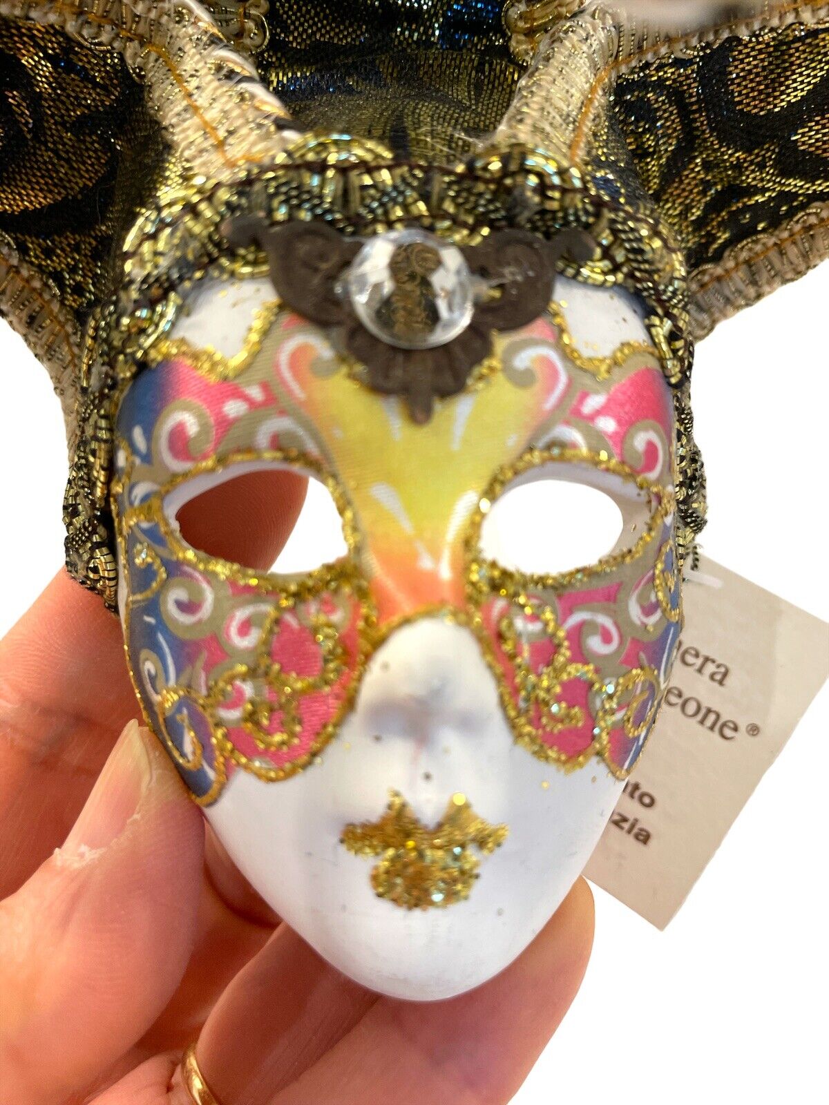 La Maschera Del Galeone Mask Venice Italy Pink Blue & Gold - 6" Handpainted Le Maschera Del Galeone - фотография #4