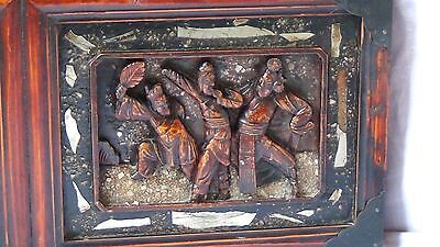 ANTIQUE CHINESE WOOD HAND CARVED FURNITURE ELEMENT,PLAQUE,OF A  PEOPLE DANCING Без бренда - фотография #3