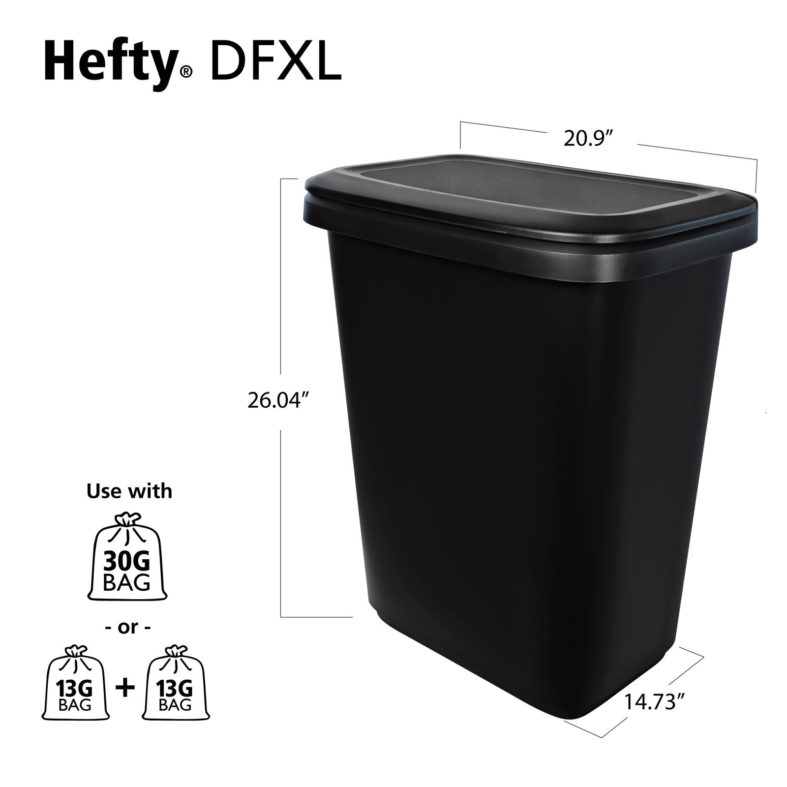 Hefty 20.4 gal Dual Function XL Plastic Divided Kitchen Trash Can, Black Hefty - фотография #10