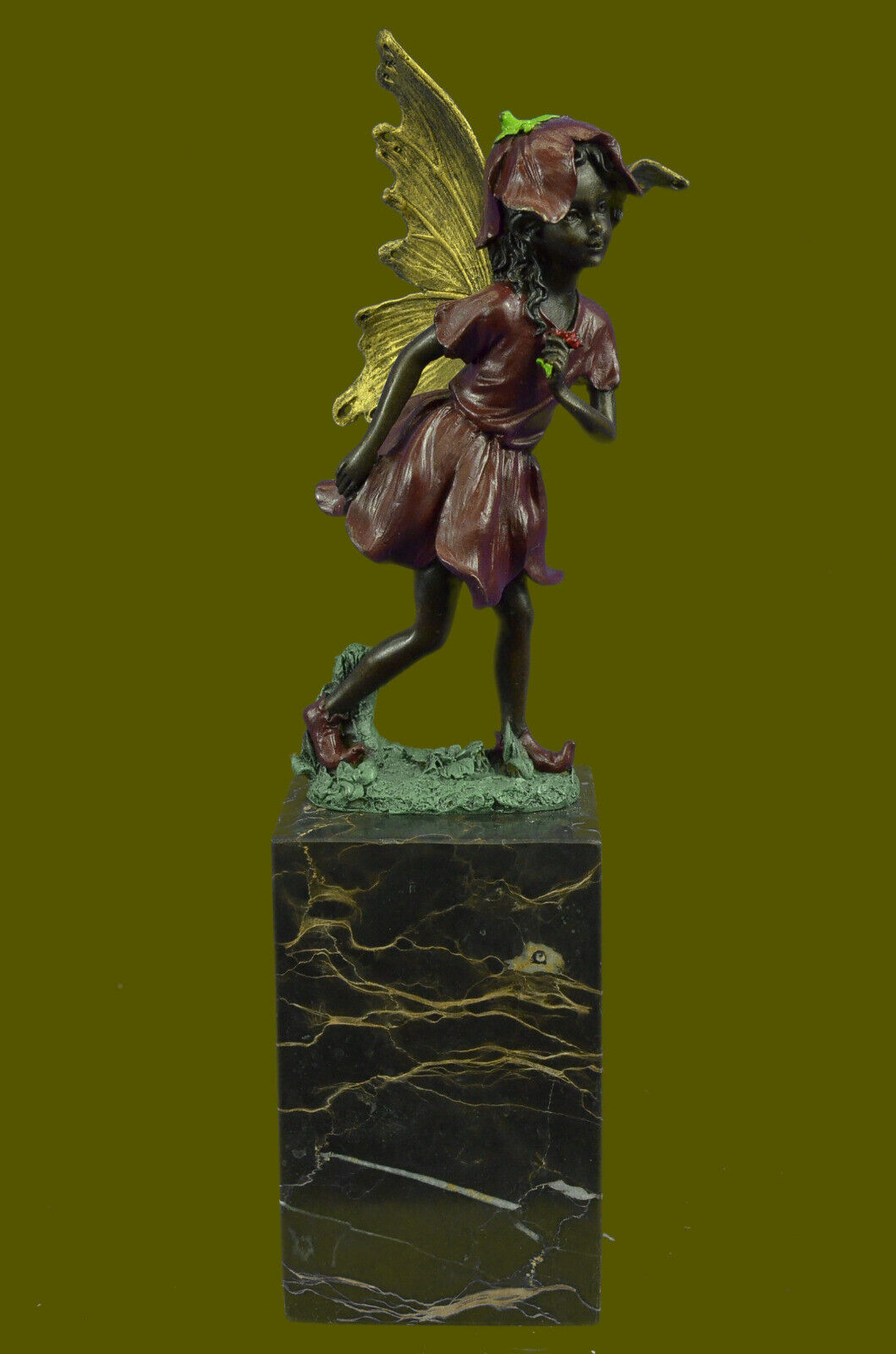 Fairy Standing with a flower Garden Statue in aged bronze finish. 13" Tall Decor Без бренда - фотография #9