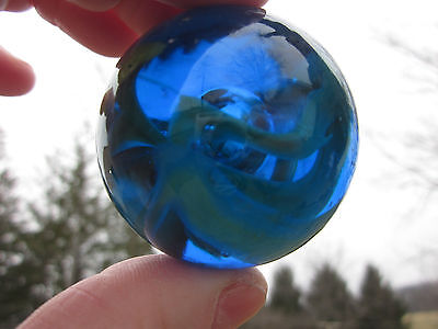TOE BREAKER 50mm (2") SEA TURTLE clear Blue/Green Marbles glass ball HUGE Swirl Vacor Does Not Apply - фотография #3