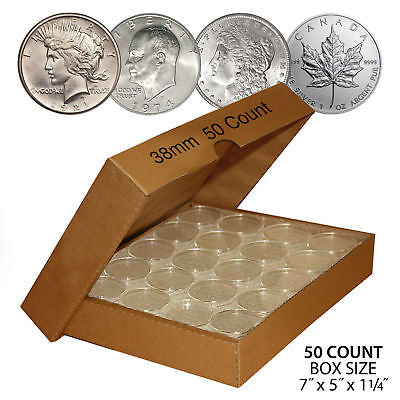 50 MORGAN DOLLAR Direct-Fit Airtight 38mm Coin Capsule Holder (QTY: 50) with BOX Not Available