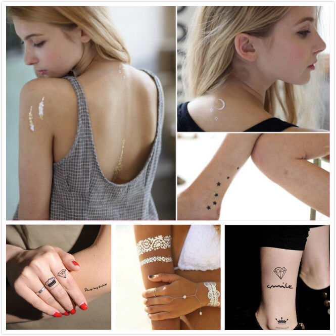 Gold Waterproof Fashion Art Fake Body Temporary Tattoos Stickers Removable Kids Unbranded - фотография #2