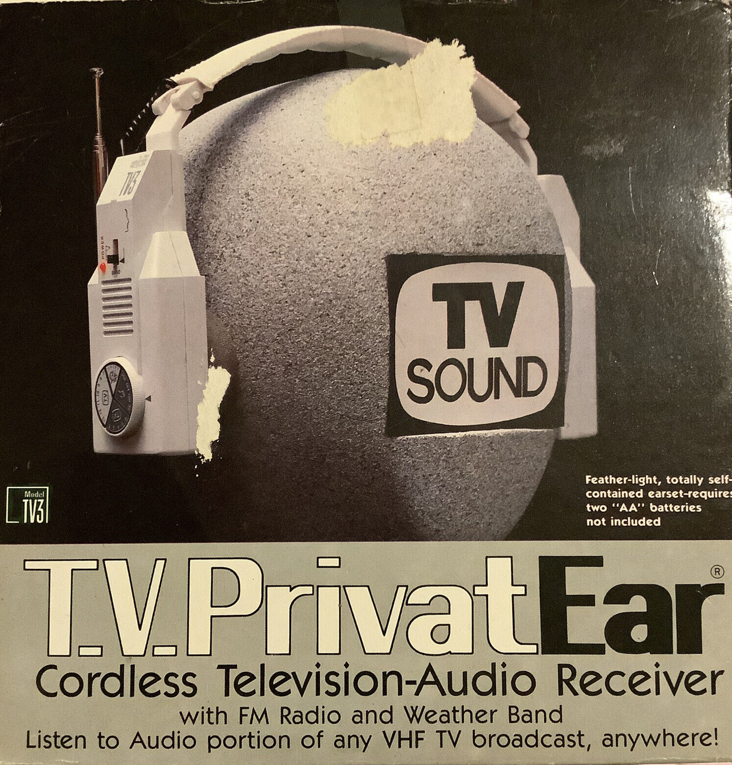 Vintage T.V. PrivatEar Cordless Television-Audio Receiver TV3 Tv3 TV3