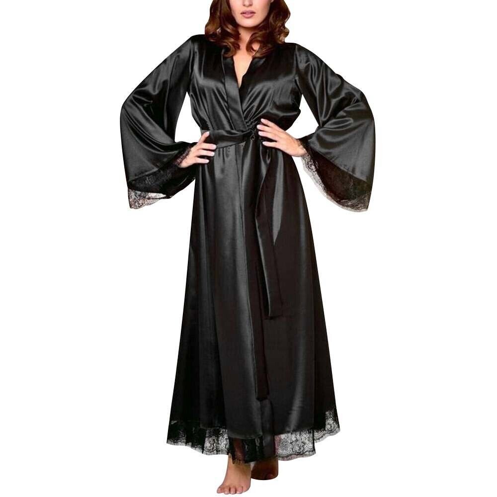 Women Satin Silk Lace Lingerie Sleepwear Sexy Kimono Bath Robes Nightdress Dress Unbranded - фотография #17