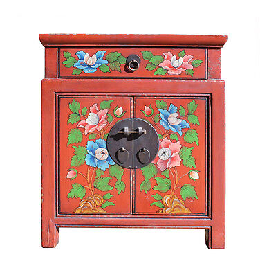 Chinese Oriental Distressed Orange Red Flower End Table Nightstand cs2299 Golden Lotus Does Not Apply