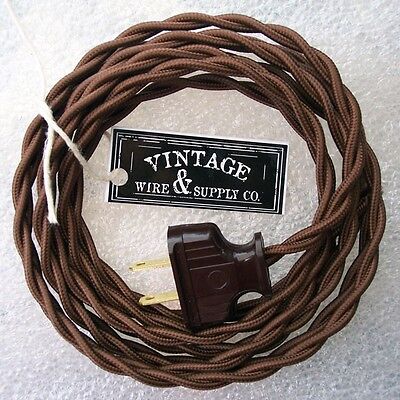 Dark Brown Cloth Covered Wire Vintage Rewire Kit Lamp Cord Fan Antique Restore Без бренда