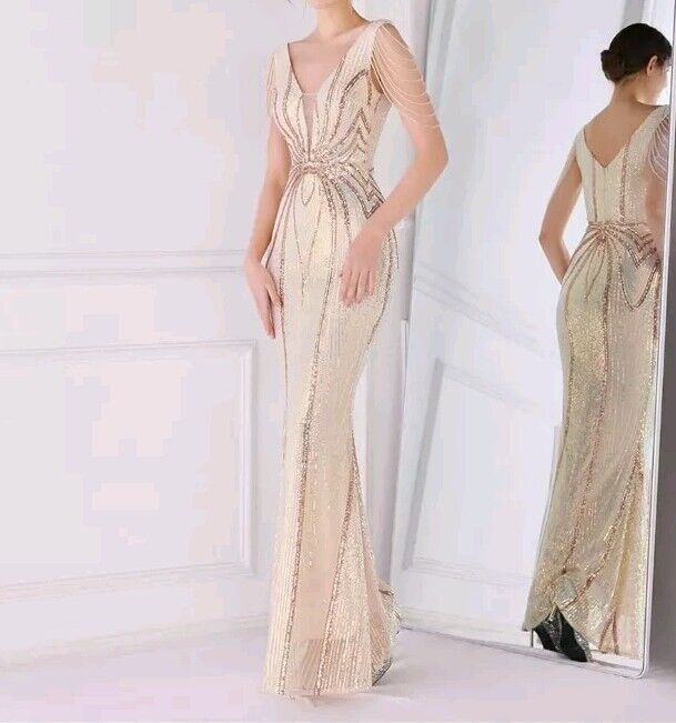 Champagne And Gold Sequined Gown Boutique