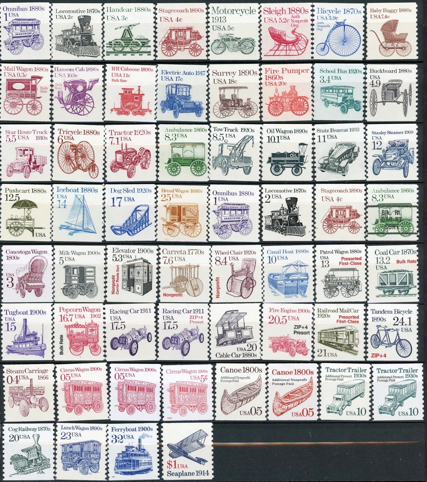 Set of 60 Different Transportation Coils MNH Scott's Range from 1897 to 2468 Без бренда