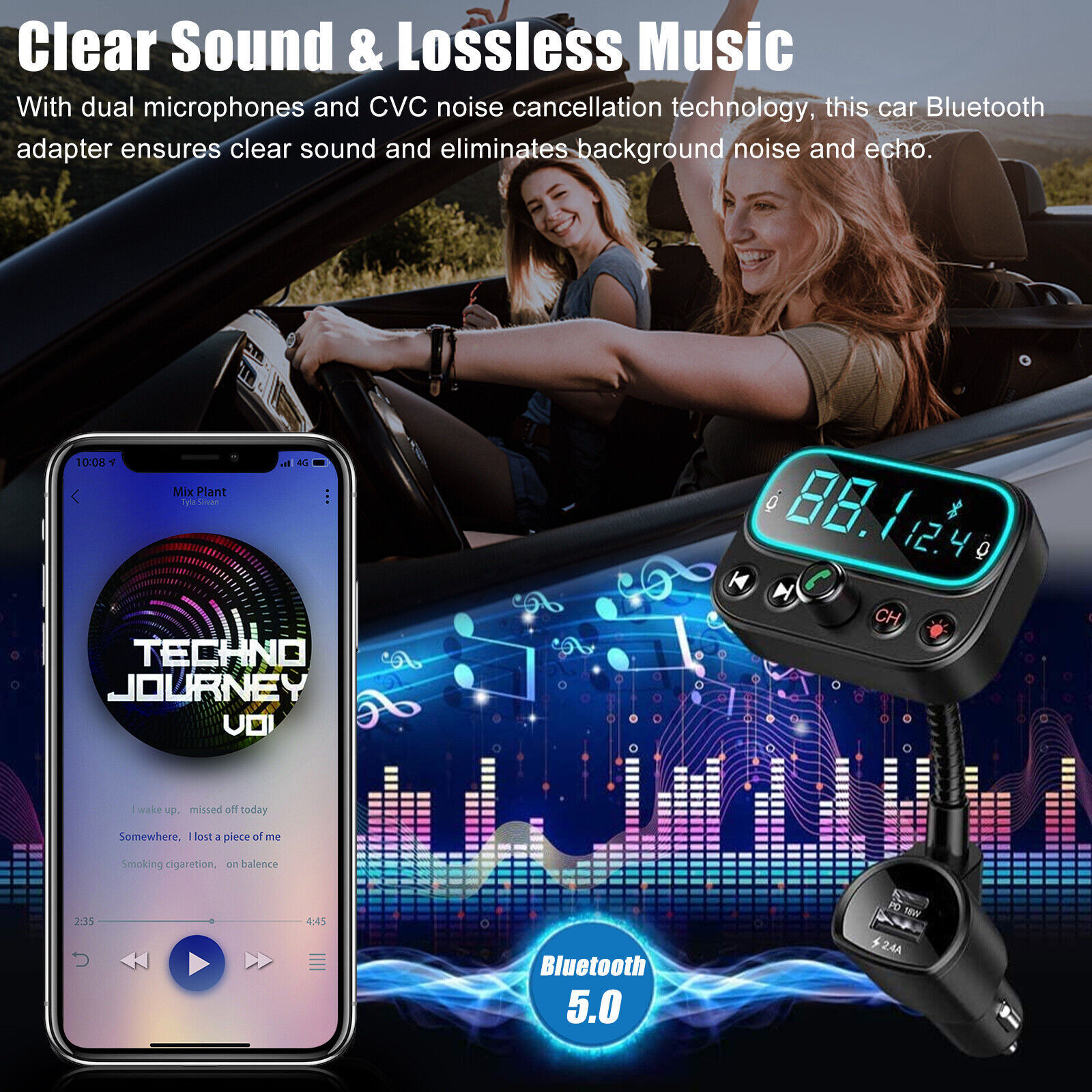 Wireless Bluetooth 5.0 FM Transmitter Radio AUX Adapter Car Truck Music Player  Unbranded CAR2010EE - фотография #3