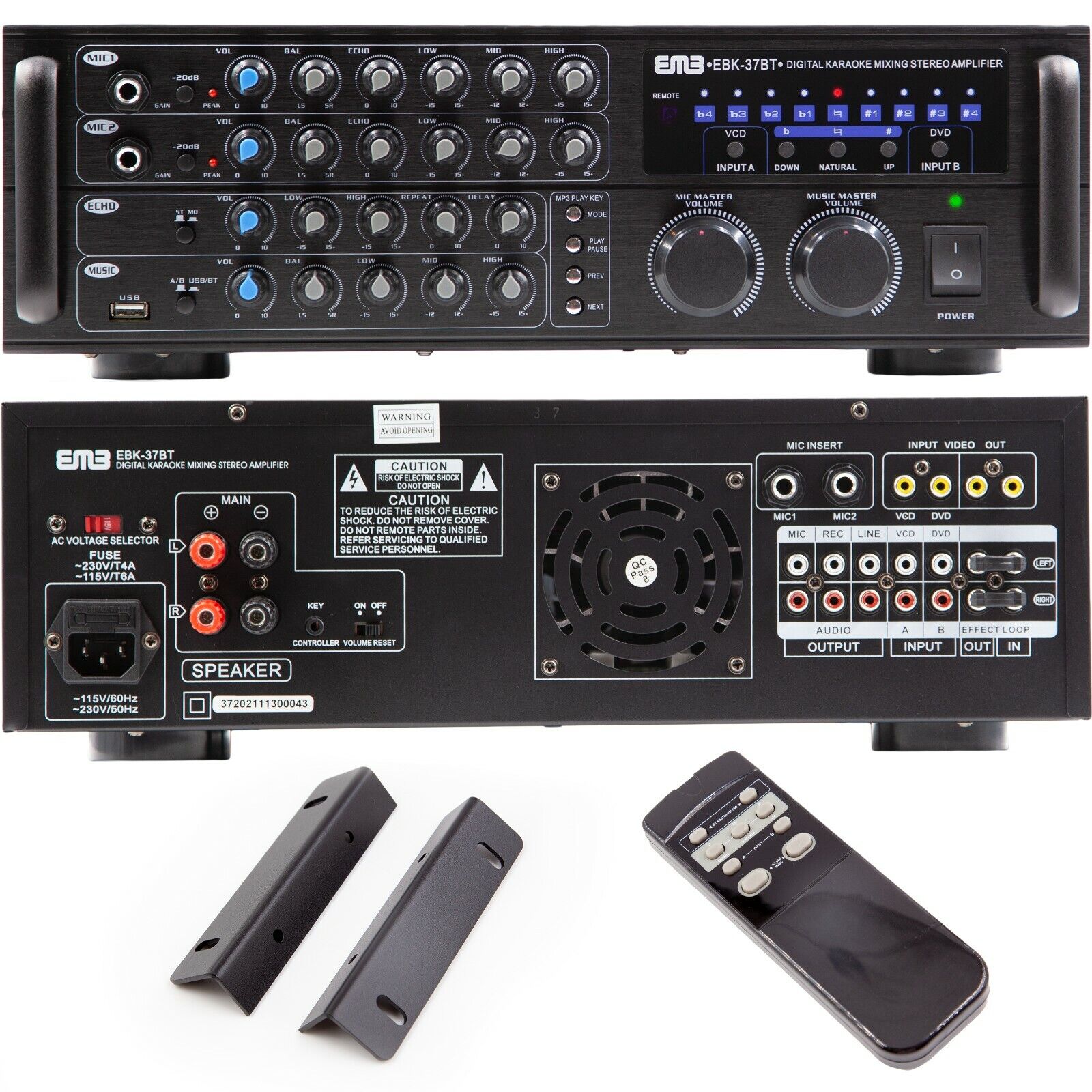 EMB  700W karaoke Mixing Amplifier Key Control 2 MICs ECHO Excite w/ Bluetooth EMB EBK37BT-Rev2