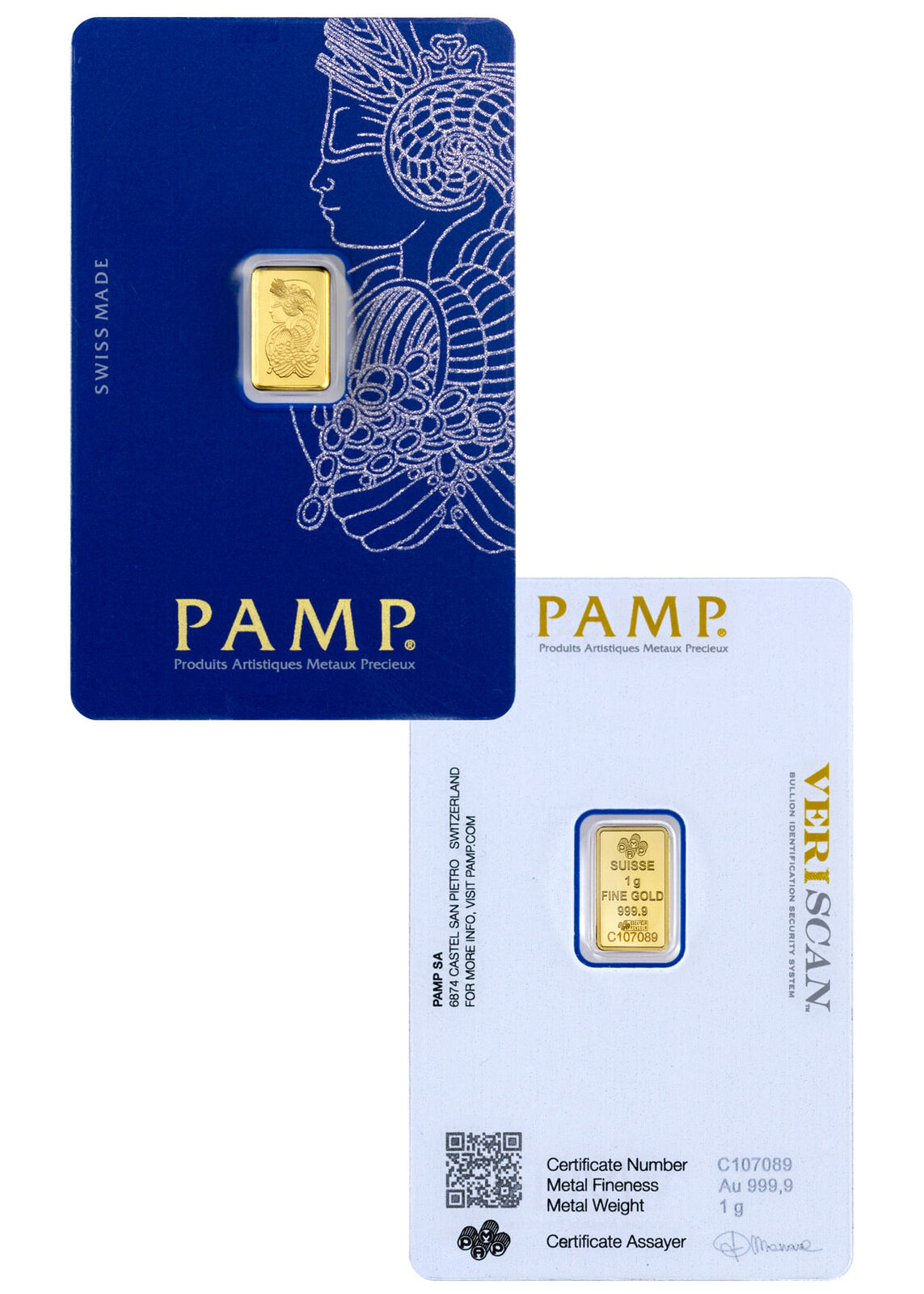 PAMP Suisse 1 Gram .9999 Gold Bar Fortuna Sealed in Assay Card  Без бренда