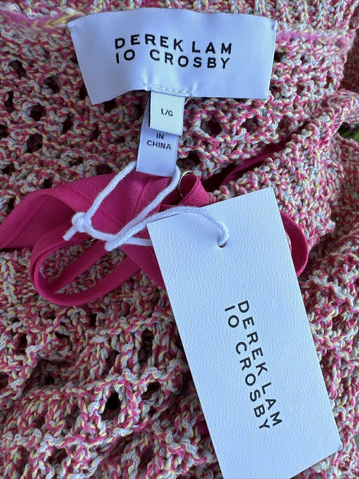 NEW Derek Lam 10 Crosby Eliana Crochet Sweater Tank Dress pink Size L $450 10 Crosby Derek Lam - фотография #6