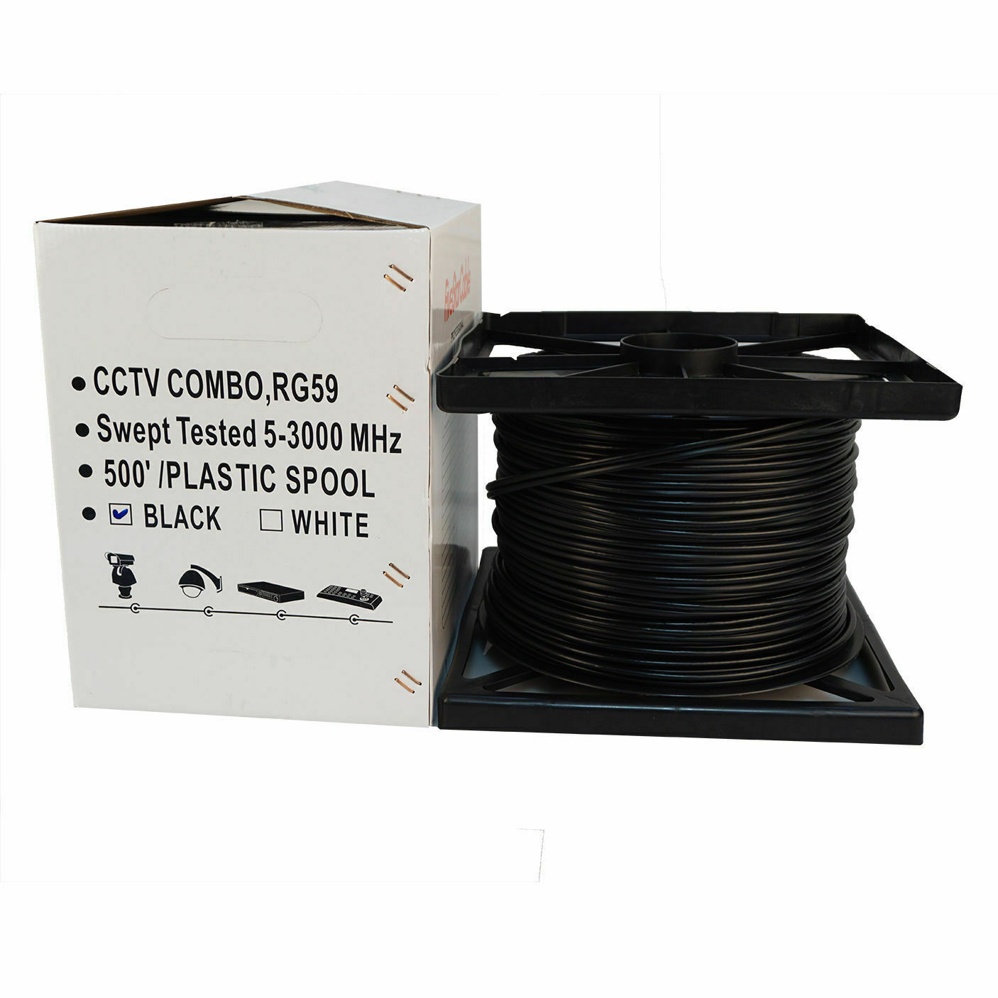RG59 Siamese Cable 500ft Bulk 20AWG Black+ 18/2 Power CCTV Security Camera Wire FiveStarCable EB0033/CB500E - фотография #2