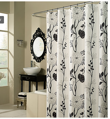 Black and White Flower Fabric Shower Curtain  spring  Home Fashions Casandra