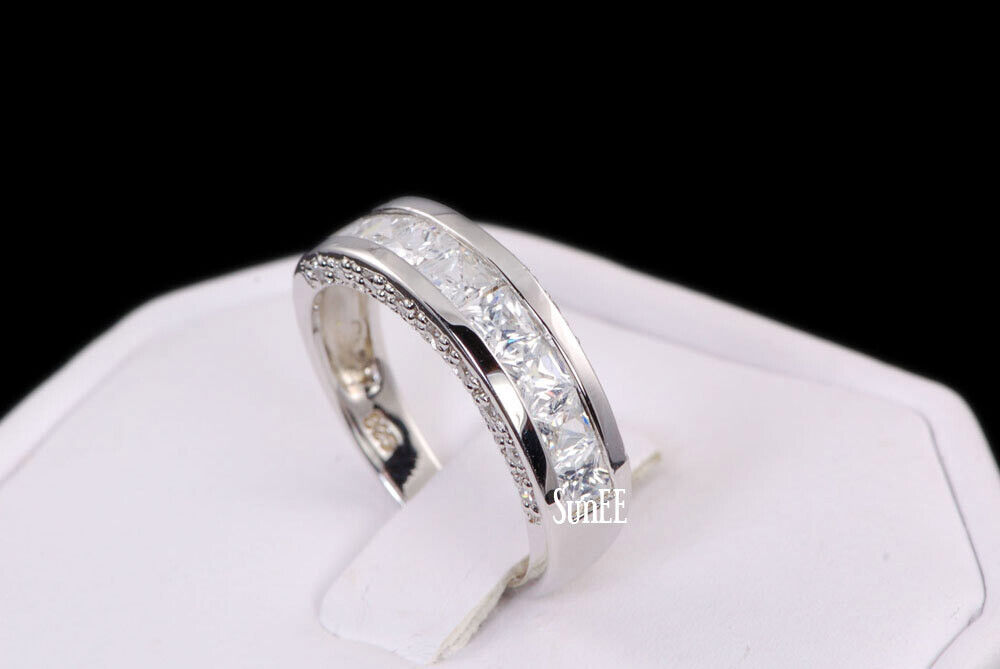 Real 925 Simulated Diamond Princess Cut Wedding Engagement Bridal Set SunEE Jewelry - фотография #3