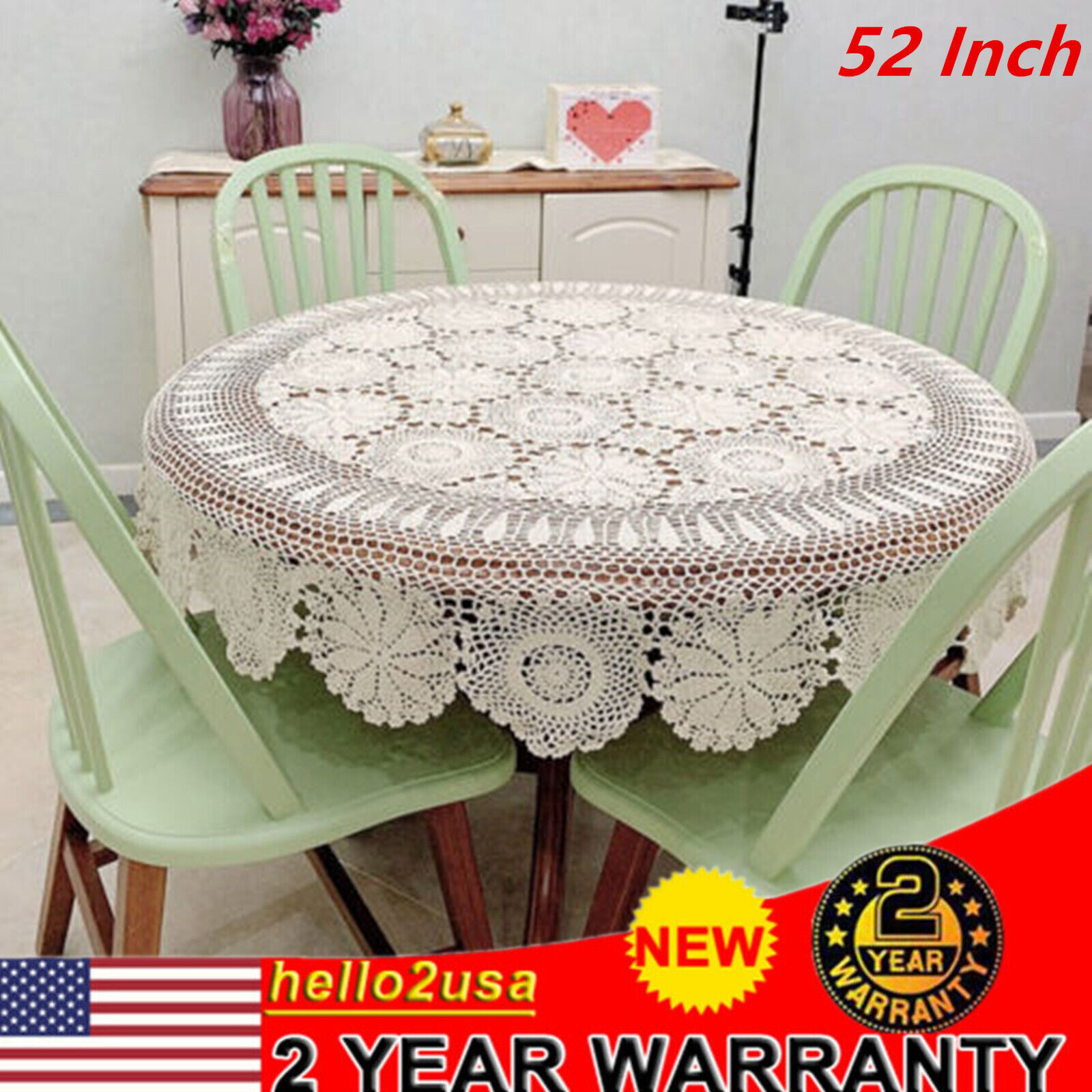 52'' Vintage Round Hand Crochet Tablecloth Hollow-out Lace Floral Table Cloth  Unbranded Does Not Apply
