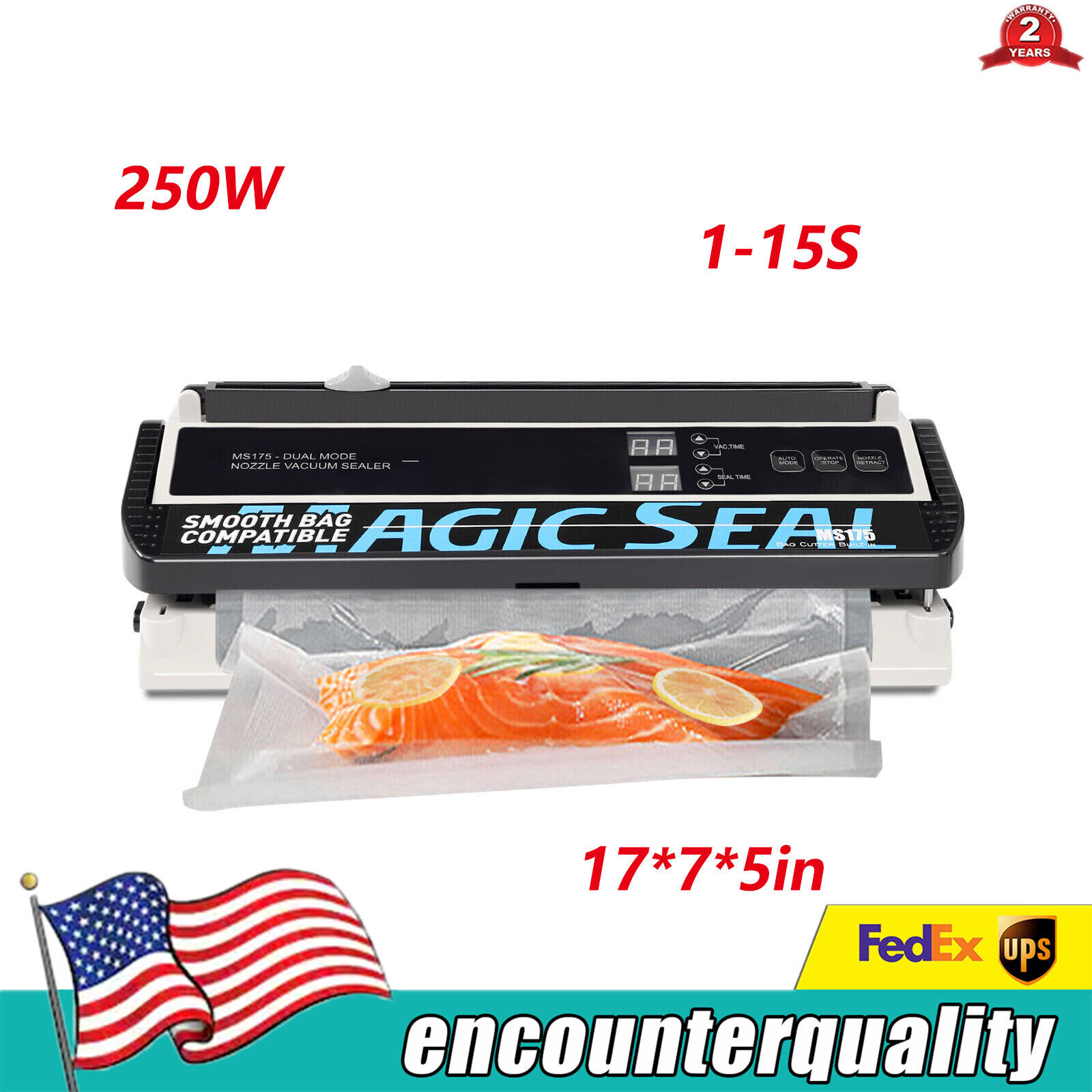 250W Vacuum Sealer Machine For Food Savers, Automatic & Manual Mode, Nozzle Type Unbranded Does not apply