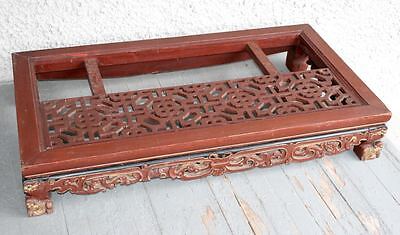 Large Antique Chinese Hand Carved Dragon Wood Table. Lattice Panel Pedestal RARE Без бренда