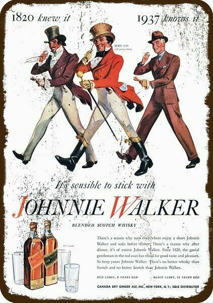1937 JOHNNIE WALKER Scotch Whisky Vintage Look * DECORATIVE REPLICA METAL SIGN * Без бренда
