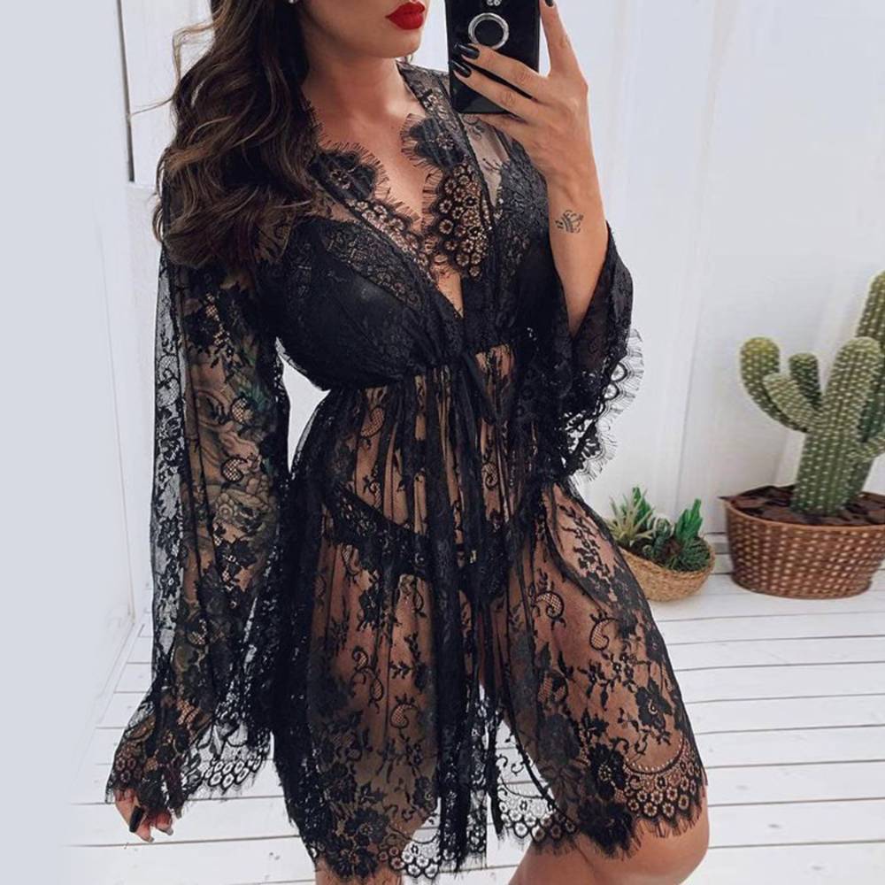 Womens Sexy Lace Dressing Up Gown Bathrobe Linerie See-Through Robe Nightwear US Unbranded Does Not Apply - фотография #3