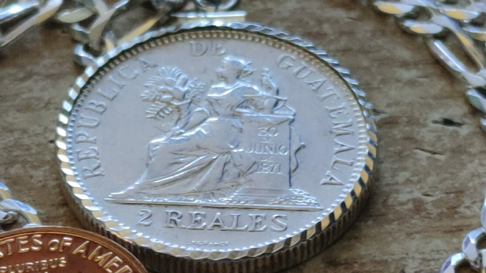 1894 Guatemala Muskets Scales of Justice 2 REALES Pendant  18" 925 SILVER CHAIN Everymagicalday - фотография #3