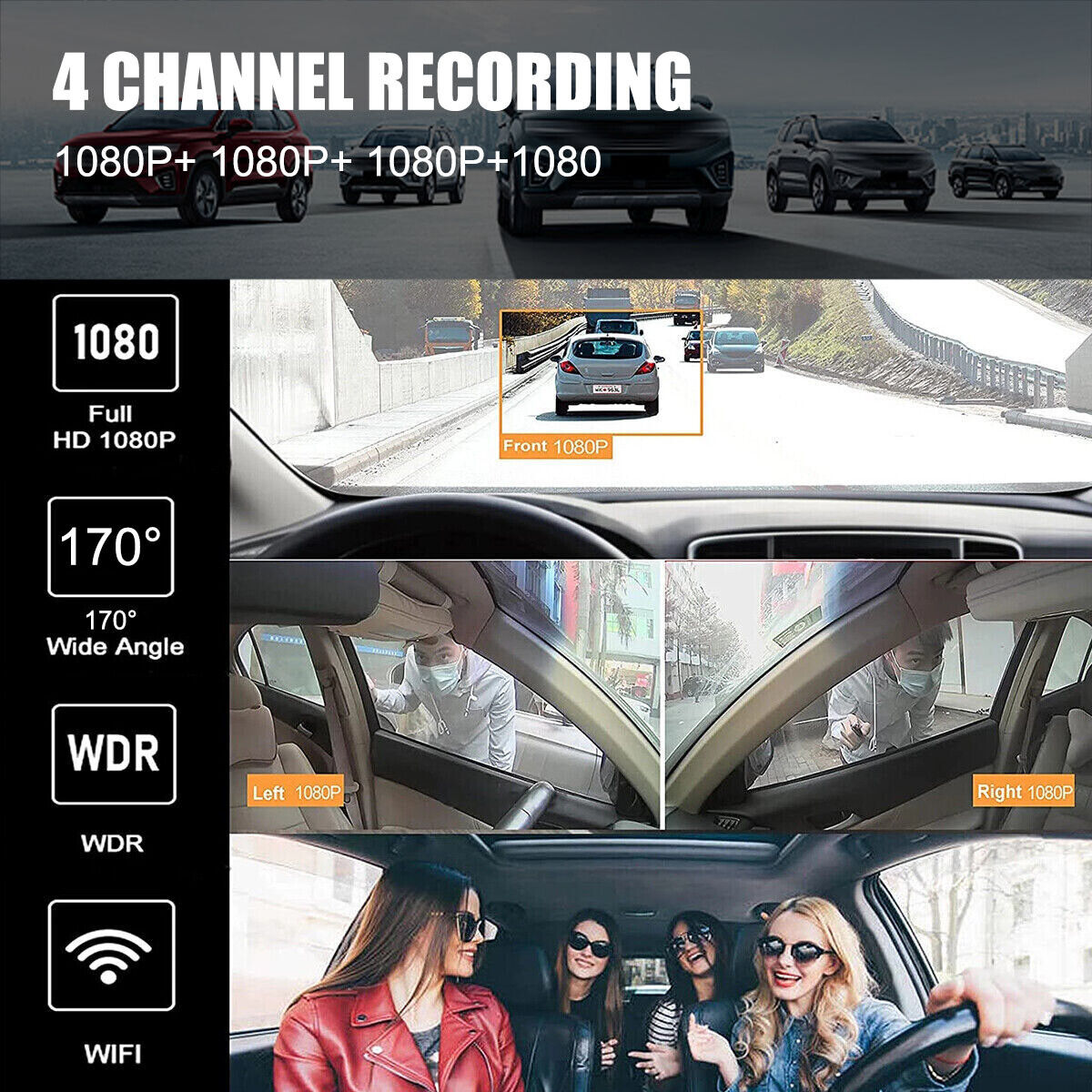 Full HD 1080P Car Dash Cam 4 Channel WiFi DVR Driving Recorder Night Vision 2024 Unbranded Dash Camera - фотография #3