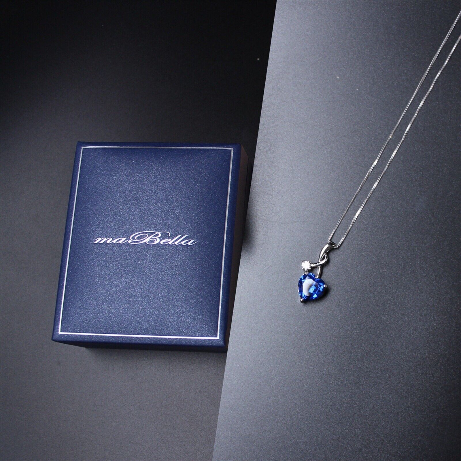 925 Sterling Silver Blue Sapphire Simulated Pendant Necklace Gift For Girl Her Mabella - фотография #5