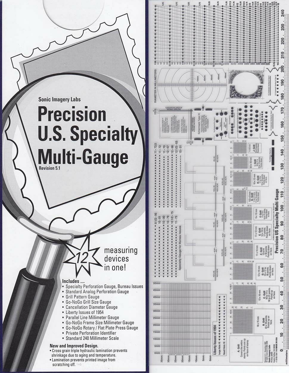 New Stamps Perforation Gauge Scott Precision US Specialty 12 in 1 Multi GO no GO Precision U.S USSMG02 - фотография #2
