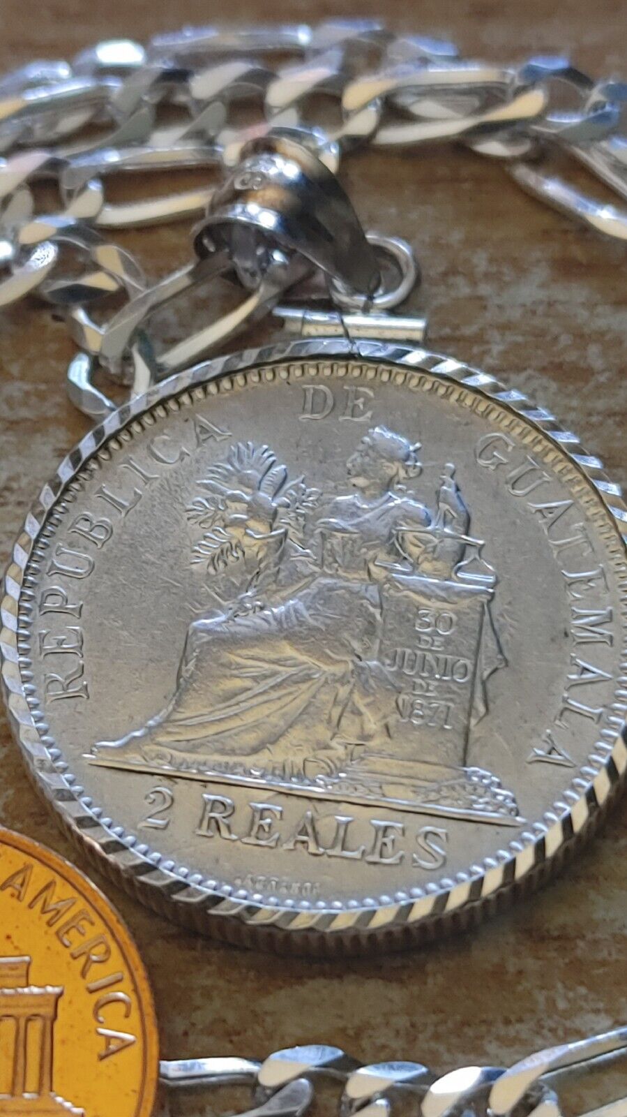 1894 Guatemala Muskets Scales of Justice 2 REALES Pendant  18" 925 SILVER CHAIN Everymagicalday - фотография #14