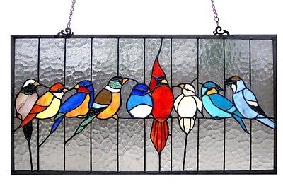 Stained Glass Window Panel 24" Long x 13" High Singing Birds Tiffany Style  Без бренда - фотография #2