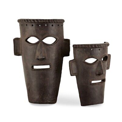 Etu - Mask Sculpture (Set of 2)-19 Inches Tall and 13 Inches Wide-Dark Brown Currey and Company 1200-0757