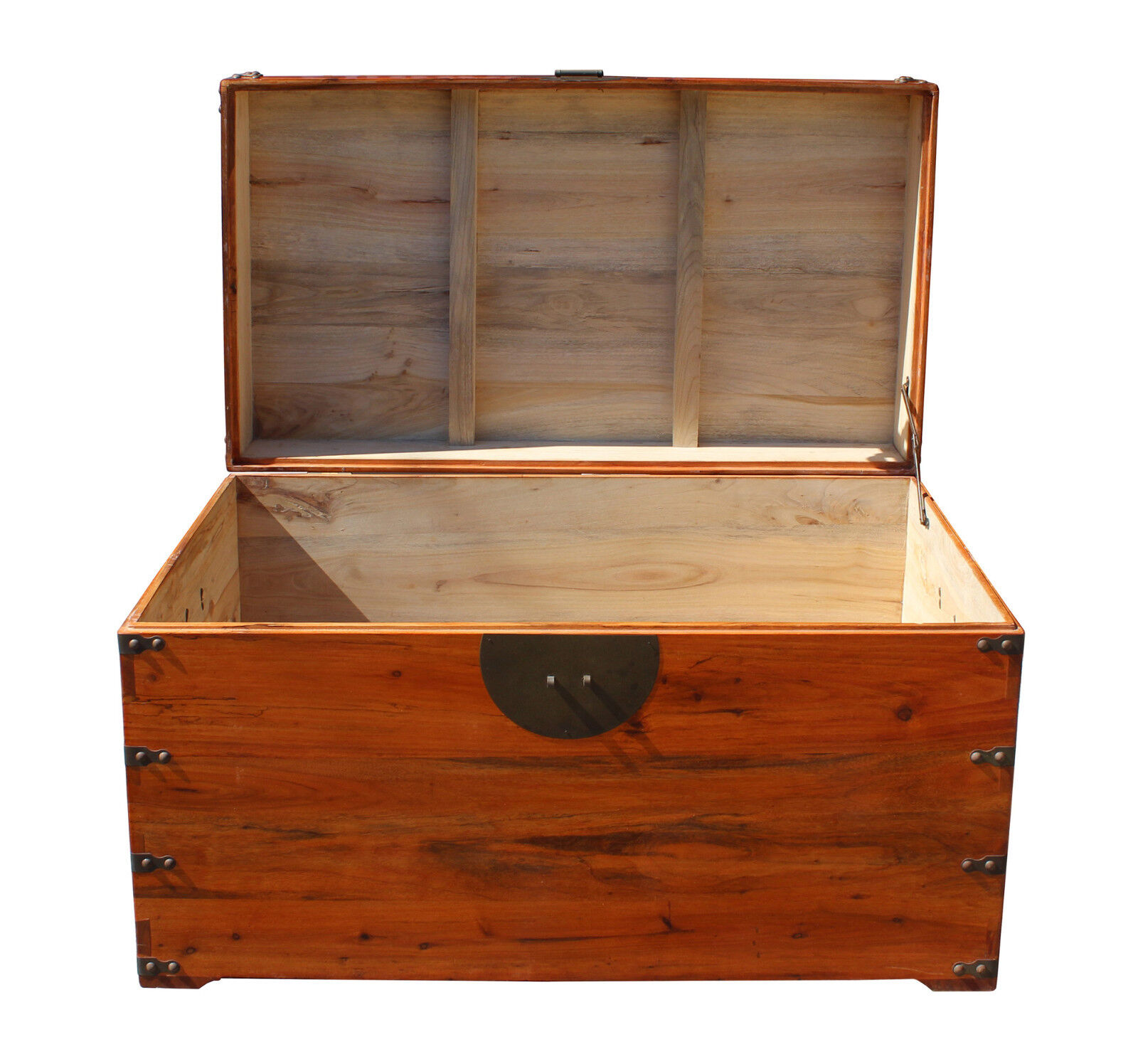 Oriental Chinese Brown Wood Moon Face Hardware Trunk Table cs3160 Handmade Does Not Apply - фотография #6