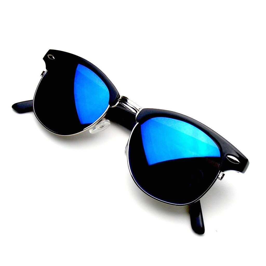 Retro Fashion Half Frame Flash Mirror Lens Club Vintage Master Sunglasses Emblem Eyewear Emblem_Eyewear Mirrored Master Sunglasses
